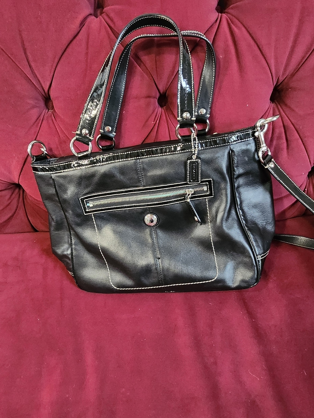 Vintage Coach Penlope Carryall Black Leather Tote with Convertible Strap #14425